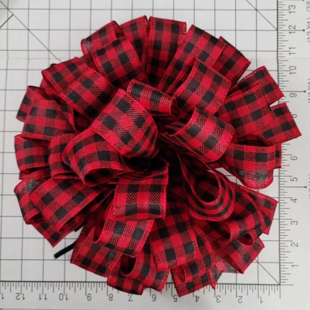 Christmas Tree Bow Topper, Black Red‎ Buffalo Plaid Bow Topper, Topper 44 Loop
